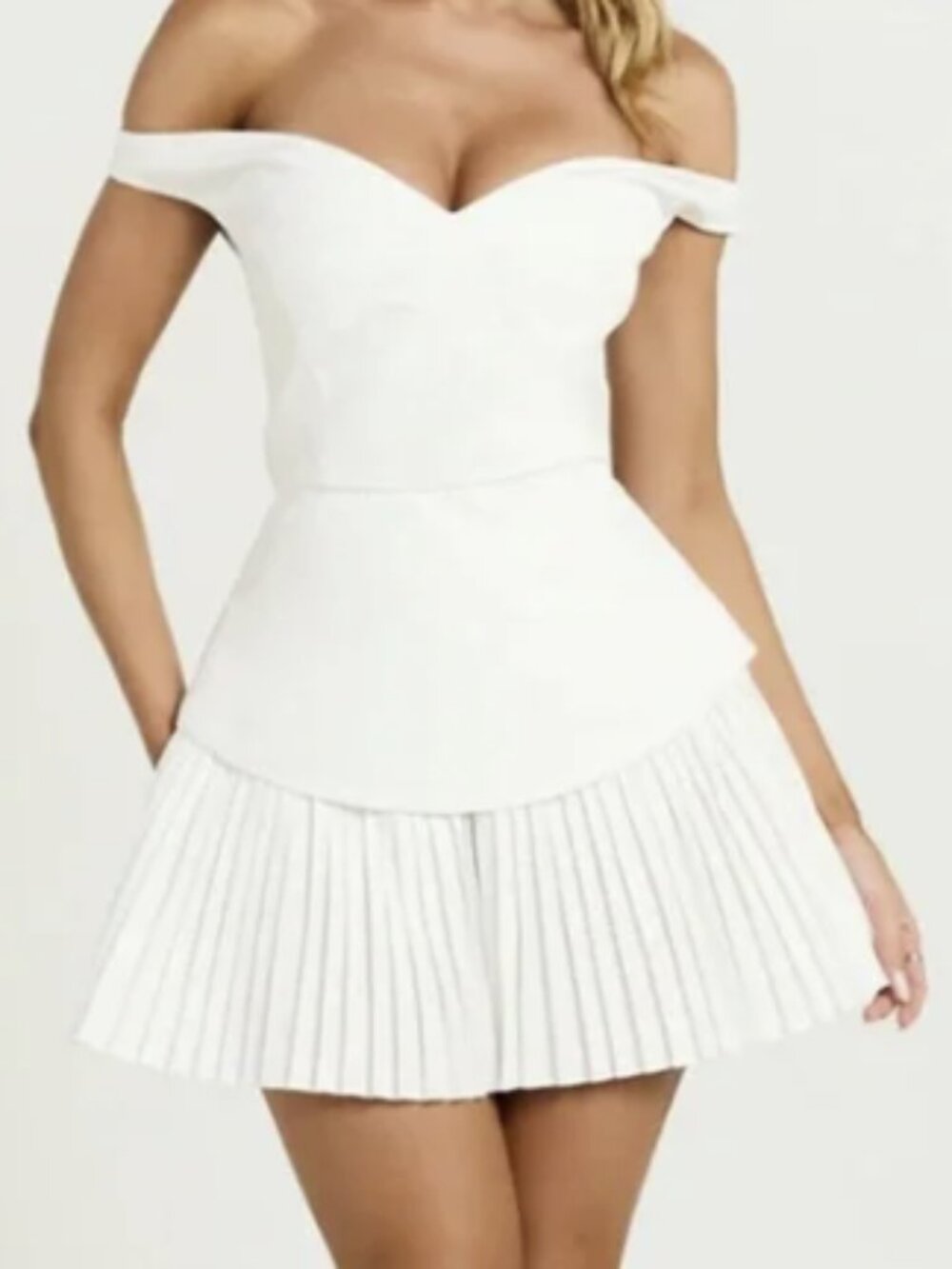 Odd Muse Off Shoulder Pleated Mini Dress